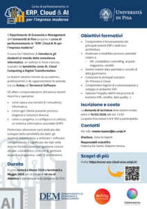 Corso di perfezionamento in: “ERP, Cloud & AI per l’impresa moderna”, Università di Pisa
